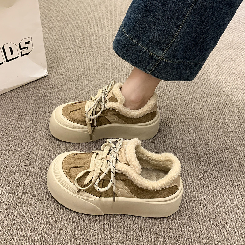 加绒增高德训鞋女2025秋冬新款百搭松糕休闲运动板鞋保暖毛毛棉鞋,淘宝优惠券,粉丝福利购,淘宝优惠卷