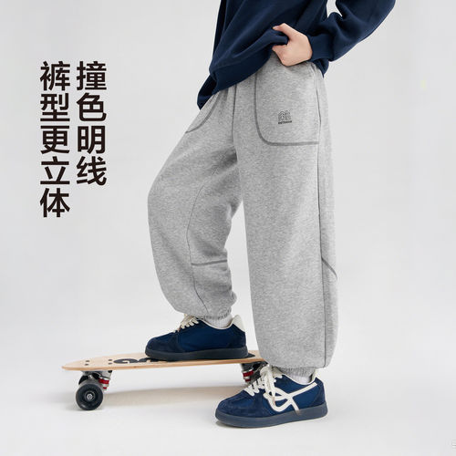 左西童装男童裤子春装青少年反光条卫裤春秋款2026新款洋气运动裤 - 图0