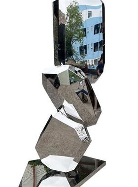 不锈钢镜面镂空发光月亮雕塑浪花圆环定制厂家酒店景观落地大摆件