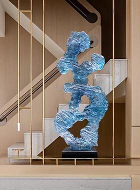 现代酒店玄关创意抽象摆件透明树脂太湖石雕塑别墅样板房软装饰品