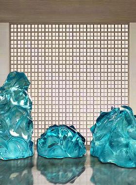 定制透明树脂景观石头摆件酒店别墅售楼处庭院水池造景雕塑装饰品