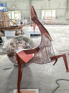 可定制不锈钢抽象艺术品酒店大厅落地摆件动物造型雕塑简约现代风