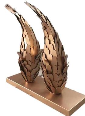 不锈钢鱼发光雕塑摆件金属铁艺鱼吊饰抽象户外公园景观广场装饰品