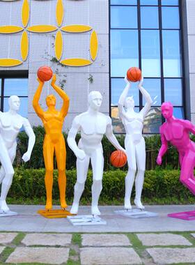 户外块面抽象运动人物雕塑创意几何篮球玻璃钢大型摆件球场装饰品