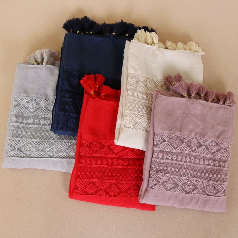 Thickened women lace scarf cotton linen shawl BS529 棉麻披肩 - 图0