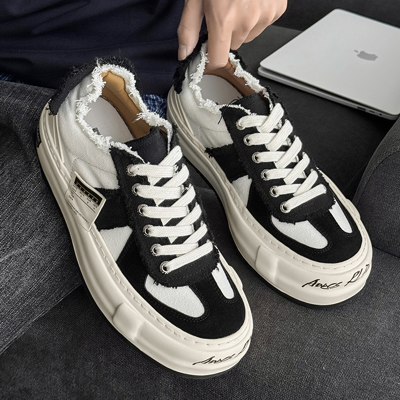 【吴建豪同款】原创厚底帆布鞋透气男女款增高运动休闲板鞋德训鞋 - 图0