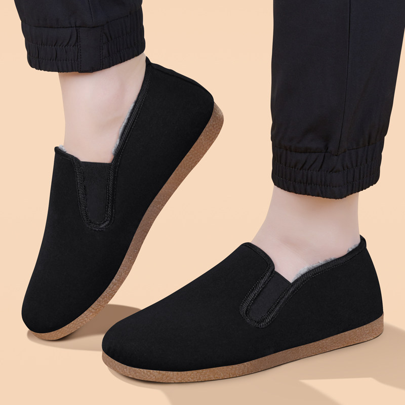 老北京布鞋男秋冬棉鞋加绒加厚保暖防滑牛筋底正品软底老人爸爸鞋 - 图1