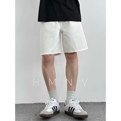 HMN Studio美式复古休闲百搭显瘦直筒五分裤男女cleanfit牛仔短裤 - 图2