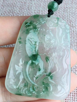 Mens floating green floats with tiger cards big pieces of jade necklace Yupei Pure Natural A Goods Lady High Ice Breed Emerald Pendant