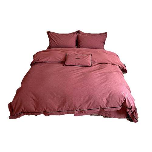 岁月经典提花浮雕全棉四件套加厚暗红色喜庆纯棉床上用品被套床单 - 图3