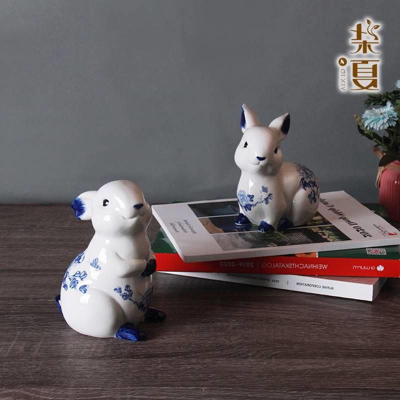 Creative celadon ceramic rabbit ornament applique gift craft - 图0