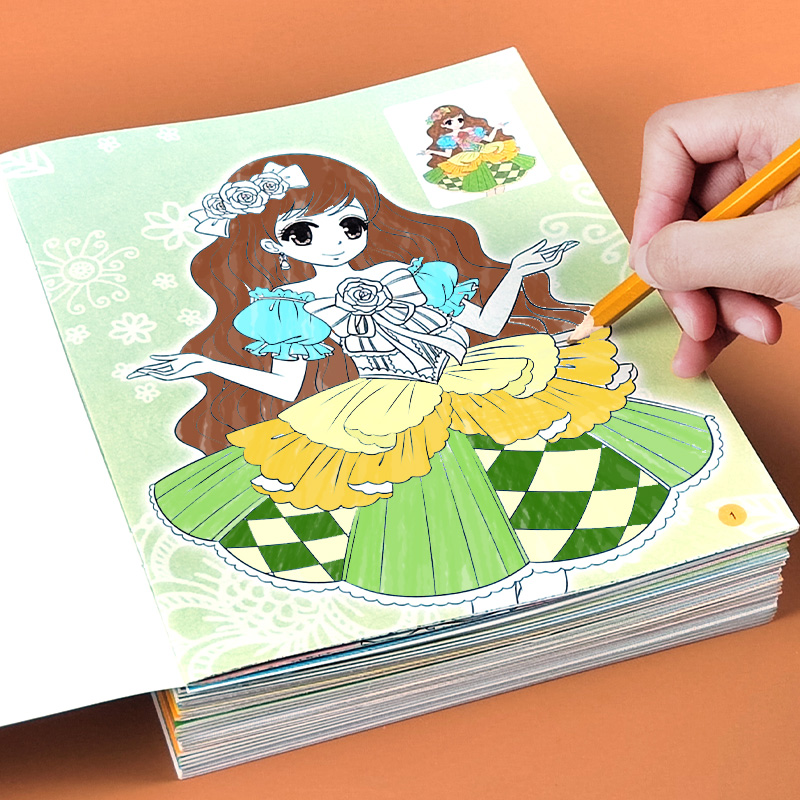公主涂色书儿童画画本幼儿园图画绘画册女孩工具涂鸦填色绘本套装