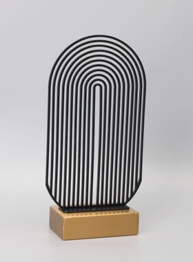 新中式金属黑色屏风摆件样板房售楼部书房客厅家居桌面艺术装饰品