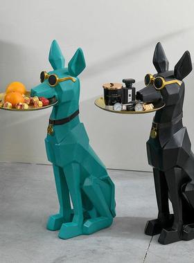 现代轻奢创意马赛克杜宾犬收纳落地摆件家居客厅钥匙收纳托盘礼品