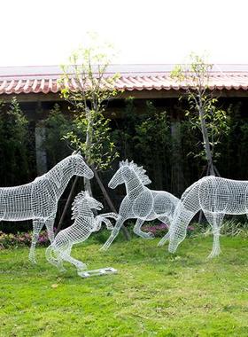 户外园林景观金属铁艺不锈钢镂空马雕塑模型小区草坪动物装饰摆件