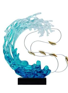 新中式海浪创意雕塑摆件客厅茶室样板间售楼处透明树脂雕塑摆件