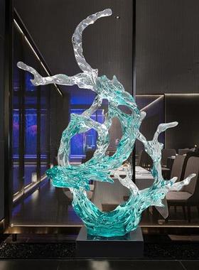 酒店大堂轻奢高档透明树脂浪花落地雕塑客厅电视柜艺术软装饰摆件