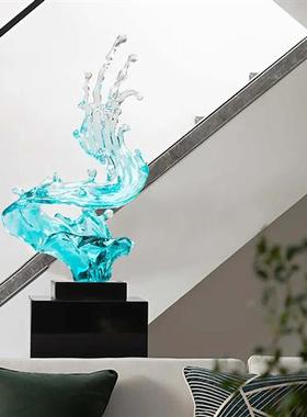酒店轻奢透明树脂水浪花摆件家居装饰品玄关客厅电视柜艺术雕塑