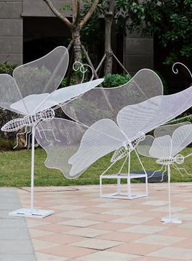 户外不锈钢铁艺镂空蝴蝶园林景观仿真蜻蜓雕塑小区草坪售楼部摆件