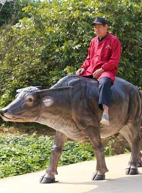 园林牧童骑仿真水牛雕塑农耕模型摆件大型动物玻璃钢户外景观装饰