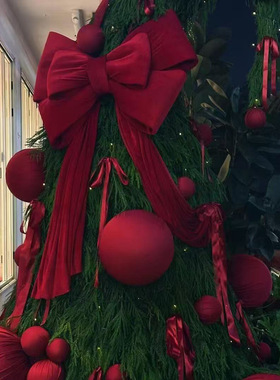 圣诞节超大蝴蝶结店铺氛围感布置巨型成品红丝绒门头装饰元旦