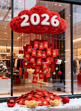 2026新年毛绒云朵福字橱窗摆件
