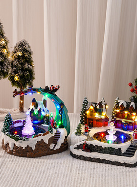 圣诞节发光喷泉雪景房子孩子礼品