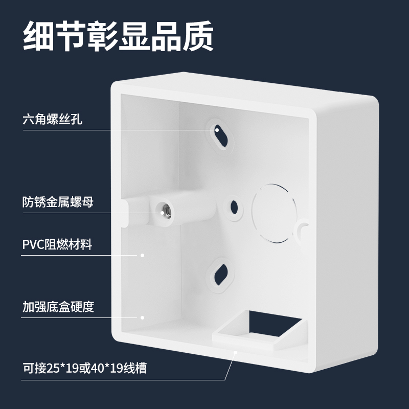 国际电工86型开关插座面板明装底盒PVC接线盒通用金色灰色明线盒