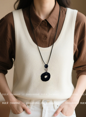黑色圆环吊坠长款项链女2025新款