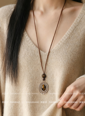 美拉德穿搭虎眼石长项链女配饰