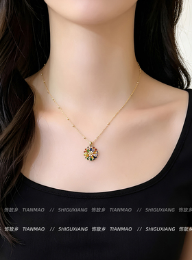 多巴胺彩色锆石花朵吊坠项链女款