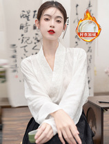 New Chinese style Wind turncoat Plane Sleeve Blouse Accessories Matt Dress Improvement Han Fu Autumn Winter Plus Suede Shirt Woman