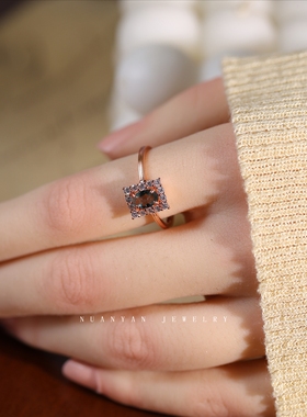 暖言原创纯银戒指天然海蓝宝手饰女款开口可调节指环精致气质闺蜜