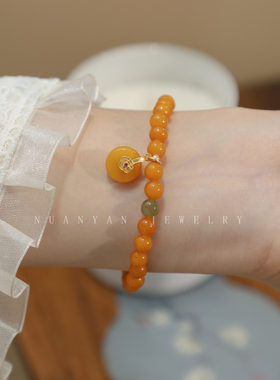 暖言女新款琥珀平安扣手串