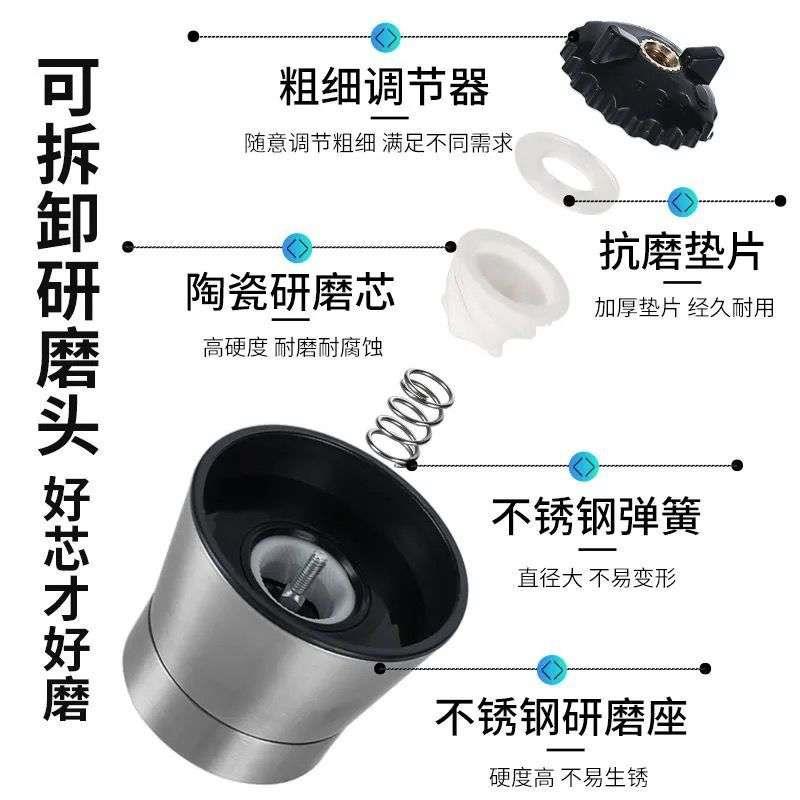 黑胡椒粒研磨器304不锈钢家用手动撒料现磨碎海盐调料瓶白花椒粉-图0