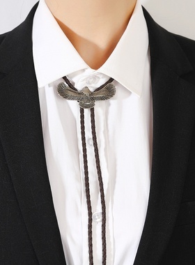 新款 可调节老鹰复古衬衫链实心波洛领绳皮项链 bolo tie领带