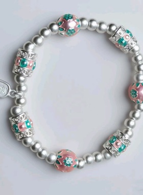 古法珐琅花球吊平安喜乐手链新中式甜美银手串高级百搭款