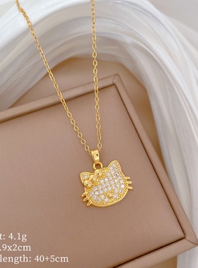 【钛钢】猫咪蝴蝶结轻奢气质华丽满钻项链女百搭锁骨链钛钢链条