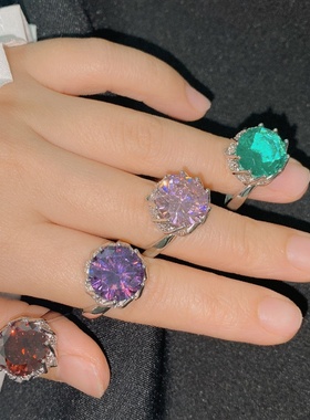 Versa新品欧美彩宝超大克拉时尚女戒 仿碧玺璀璨锆钻气质优雅戒指