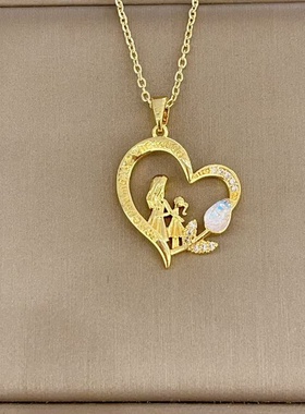 母亲节心形郁金香母爱项链简约百搭高级钛钢不掉色锁骨链