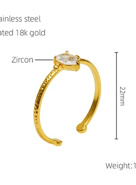 新款不锈钢镶锆石水滴戒指欧美百搭钛钢时尚活口女戒