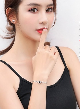 欧美时尚爱心投影手链女小众镶钻心连心心心相印网红手饰