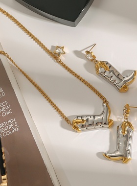 静俏设计感18k金不锈钢五角星镶钻小吊坠靴子项链不锈钢饰品