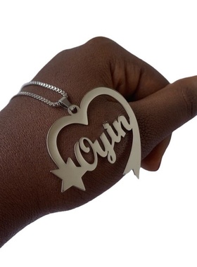 欧美新款英文字母饰品带星星不锈钢名字可拆卸铭牌项链百搭风