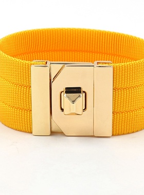 新款彩色织带宽手镯女手链欧美夸张夜店百搭个性金属手环时尚百搭