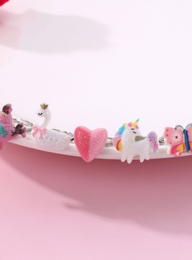 新款卡通儿童戒指盒套装蝴蝶盒可调节戒圈五个装 礼盒