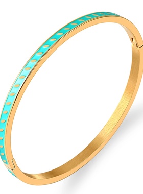 欧美钛钢彩色珐琅手镯 波浪纹卡扣钛滴胶不锈钢手镯女