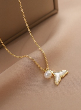 思琳 美人鱼尾海洋项链女小众轻奢锁骨链复古眼泪天然贝母珠吊坠