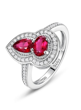 葫芦培育红宝戒指女s925银镶培育彩宝食指戒欧美时尚指环