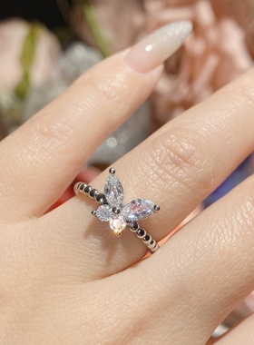 山茶高定宽托新款四叶草排指  满钻中古风奢华镀白金闭口指环